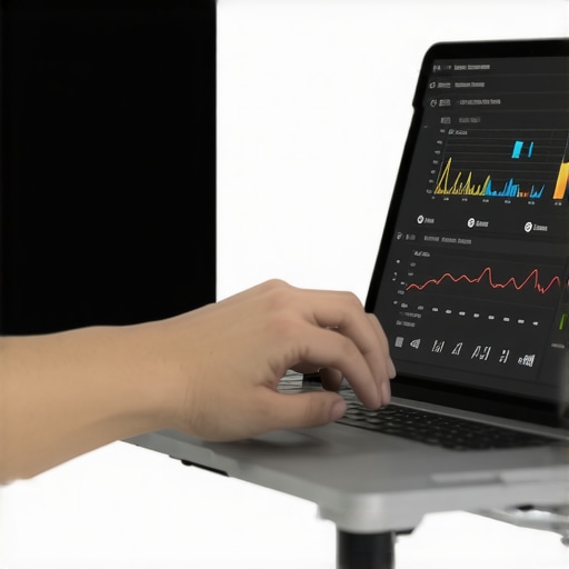 Person monitoring laptop hardware temperatures with cooling accessories