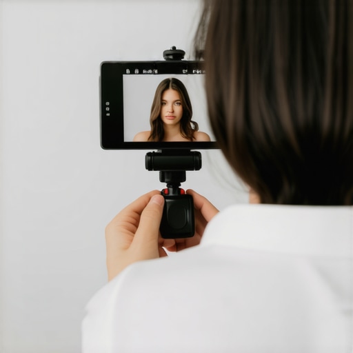 Individual adjusting webcam and lighting to prepare for an online meeting.