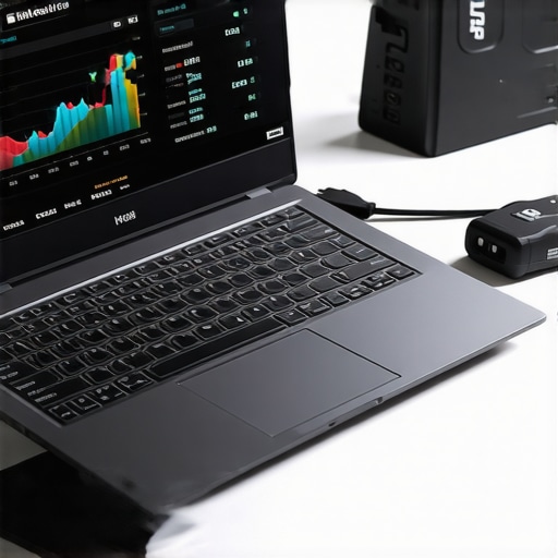Close-up of a laptop screen showing hardware monitoring software next to maintenance tools.