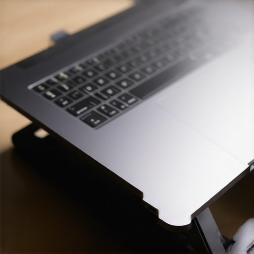 A laptop elevated on a mesh stand to show how proper ventilation works without bulky cooling pads.