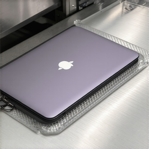 TSA-friendly laptop sleeve open flat on a conveyor belt