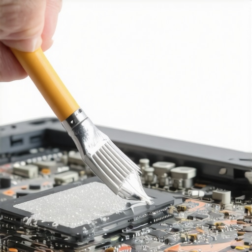 A person applying thermal paste to a laptop processor for better cooling.