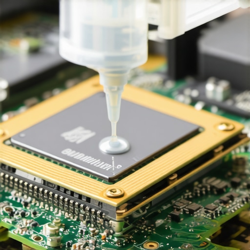 Close-up of thermal paste application on a laptop processor die for improved cooling.