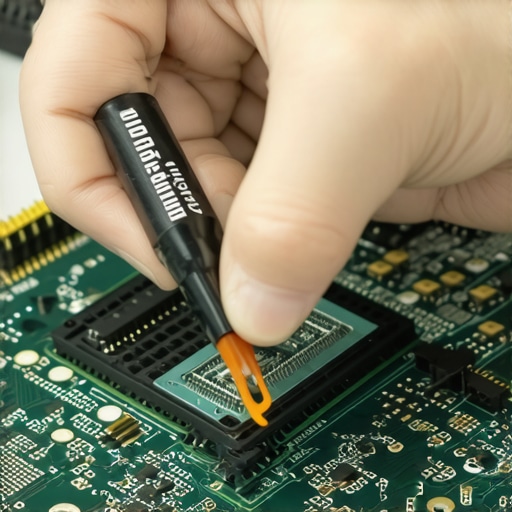 Close-up of thermal paste application on a laptop processor to improve cooling performance