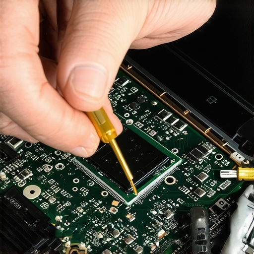 Applying Thermal Paste to Laptop CPU Close up of applying thermal paste to a laptop processor die for better cooling performance.