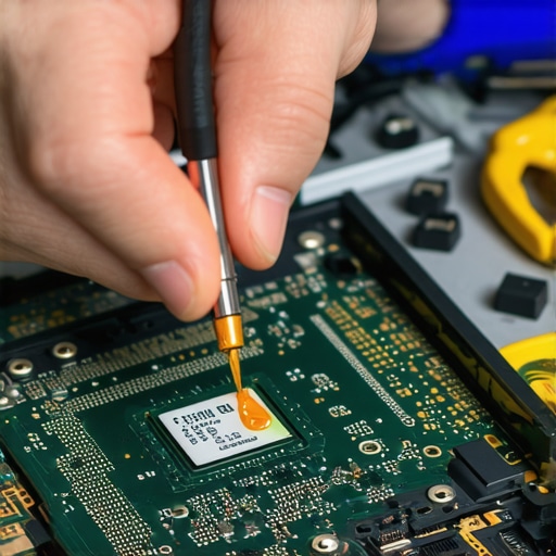 Applying Thermal Paste to a Laptop CPU A technician applying high-performance thermal paste to a laptop processor during a maintenance session.
