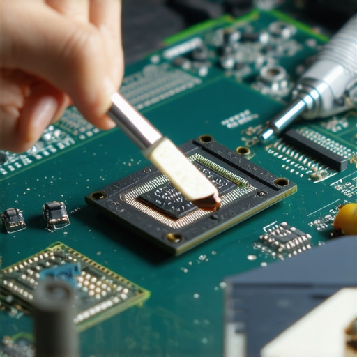Close-up of a technician applying thermal paste to a laptop processor to improve cooling performance.