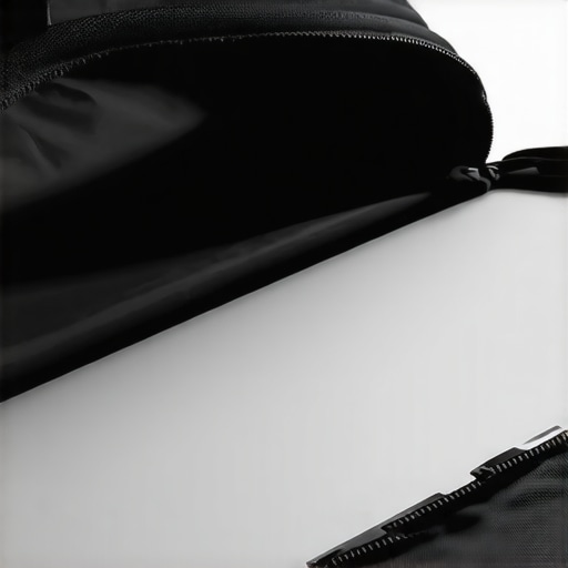 Detail of a padded laptop sleeve with a false bottom to protect tech from floor impacts