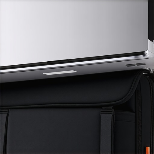 A diagram illustrating how a floating laptop sleeve protects a computer from floor impacts.