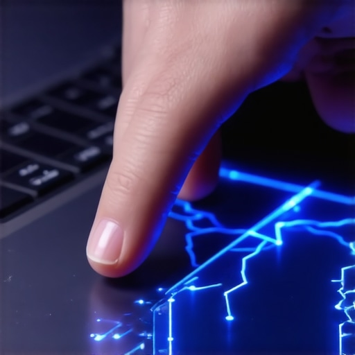 Visual representation of how a capacitive laptop trackpad detects finger touches using electrostatic fields.