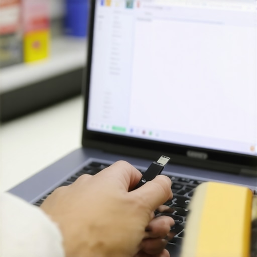 Person inspecting open-box laptop software health