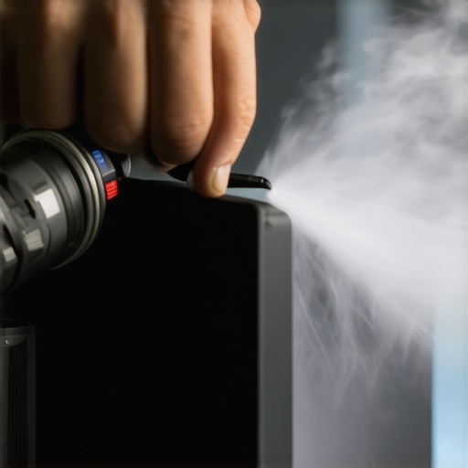 Cleaning Laptop Vents with Compressed Air Person using compressed air to clean dust from gaming laptop vents