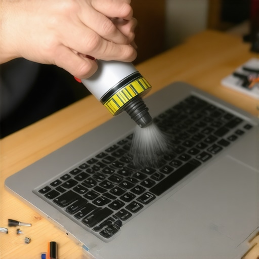 A person cleaning dust from an old laptop fan to prevent overheating.