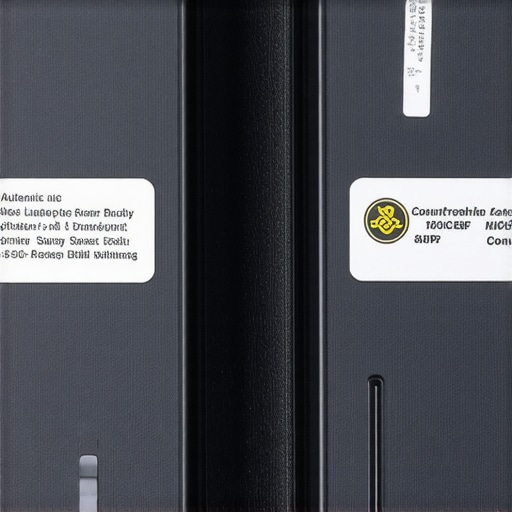 Close up comparison showing font and logo differences between a real and fake laptop adapter label.