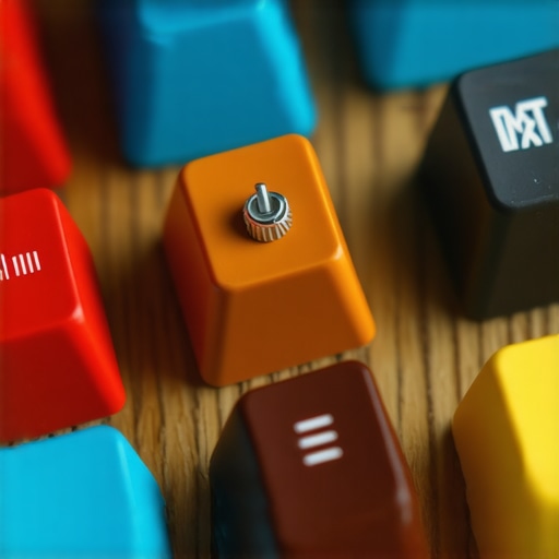 A close-up view of red, brown, and blue mechanical switches used in high-accuracy keyboards.