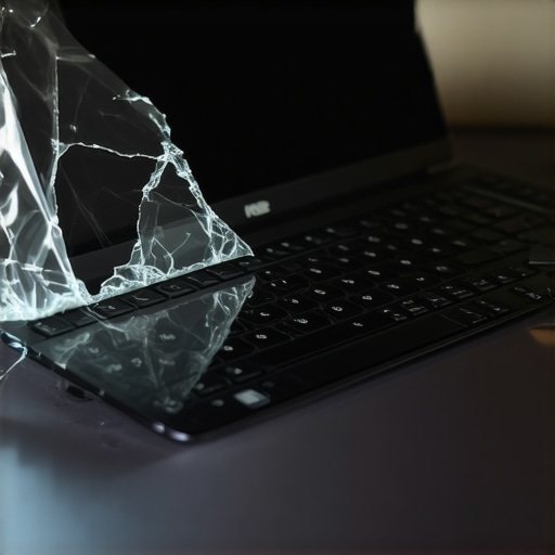 Damaged laptop screen coating from protector Close-up of a damaged anti-glare coating on a laptop screen caused by a screen protector adhesive