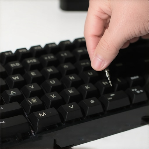 Deep cleaning a compact mechanical keyboard Hands removing keycaps from a compact mechanical keyboard for maintenance