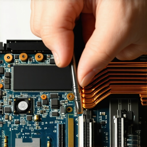 Internal components of a laptop showing cooling system and RAM