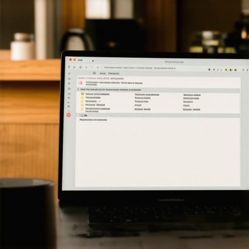 Encrypted Laptop Hard Drive Partitioning Close-up of a laptop screen displaying a secure partition menu in a coffee shop setting.