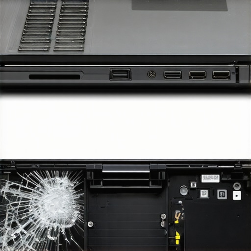 Close-up of a durable business laptop chassis versus a broken plastic budget laptop hinge.