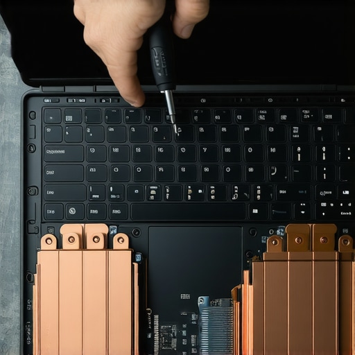 Person using a precision toolkit to maintain a professional laptop cooling system.