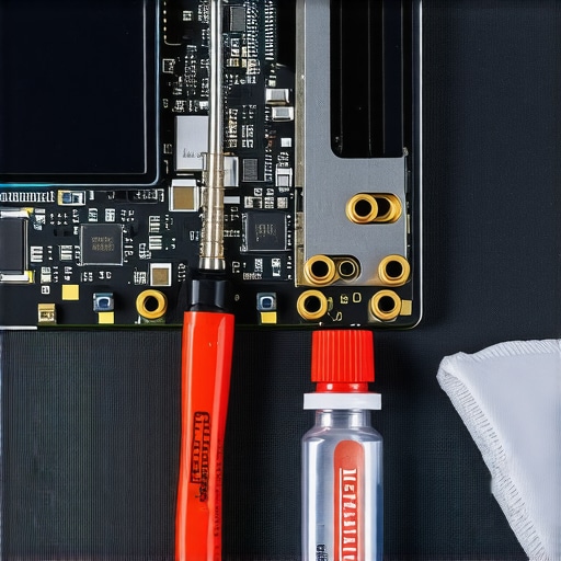 Precision tools and thermal paste next to an open laptop for maintenance