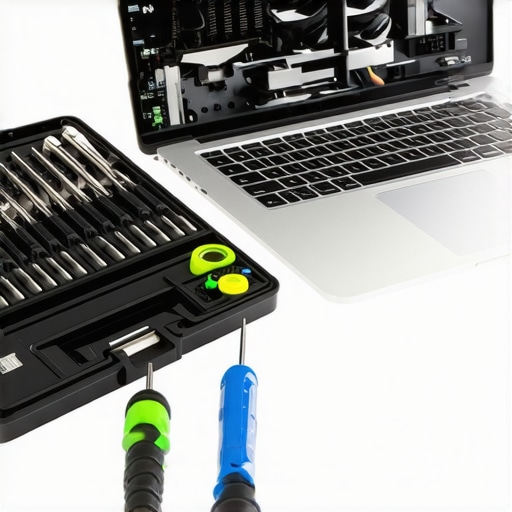 Essential Laptop Maintenance Tools Precision screwdriver kit and open laptop for maintenance