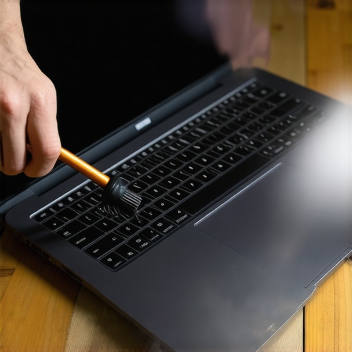 Cleaning laptop vents and mechanical keyboard with a brush and compressed air