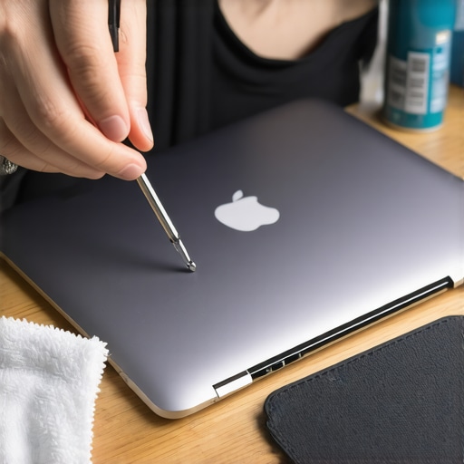 A person performing maintenance on a business laptop with precision tools to improve cooling performance.