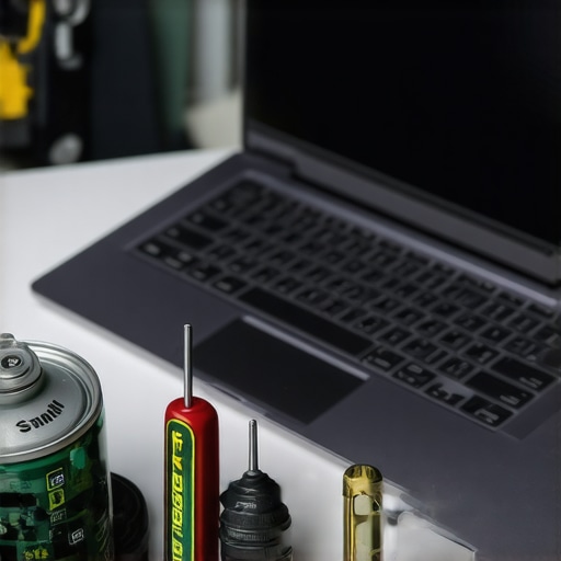 Precision screwdriver set and compressed air for maintaining laptop internals and hinges.