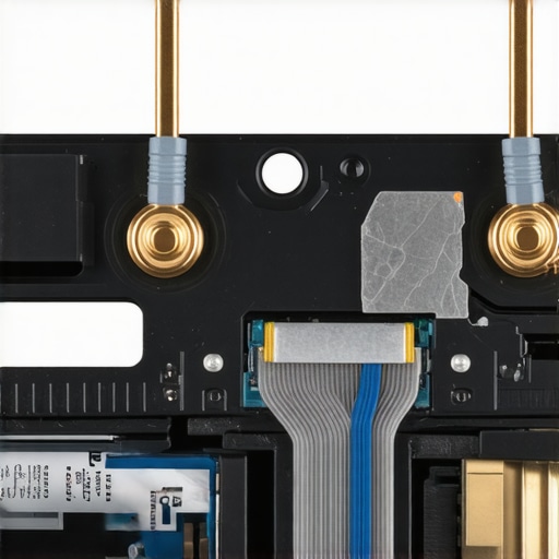 A macro view of a broken laptop hinge assembly showing the mechanical failure points inside the chassis.