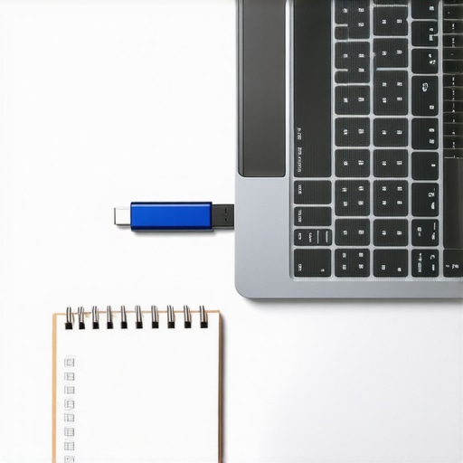 Formatting a business laptop for a clean start A top-down shot of a professional setting up a new laptop by installing a clean operating system from a USB drive.