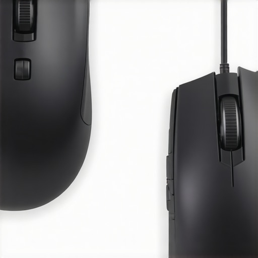 A comparison showing a high-performance gaming mouse and a standard office mouse on a desk
