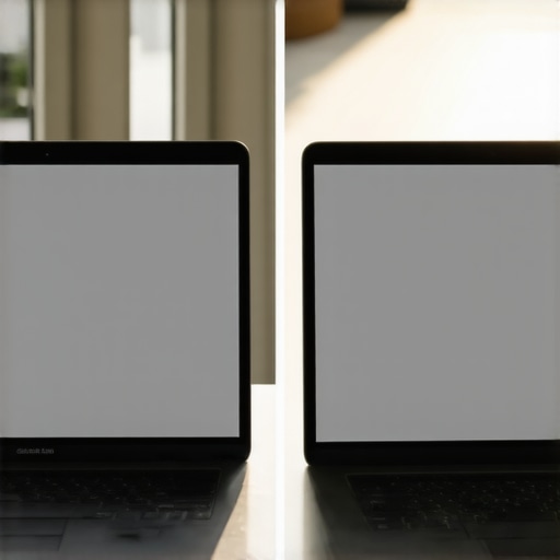 Comparison between a glossy screen showing heavy reflections and a matte screen with clear visibility in bright light.