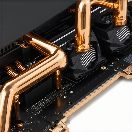 High-Performance Laptop Cooling Internal View Close-up of laptop copper heat pipes and dual cooling fans
