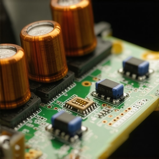 High-Quality GaN Charger Internal Components vs Generic Close up of a premium laptop charger circuit board showing safety components and high-quality filtering capacitors.