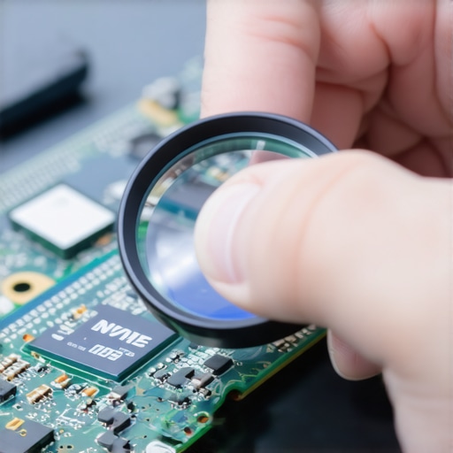 Technician inspecting a potentially counterfeit SSD chip for firmware and logo inconsistencies.