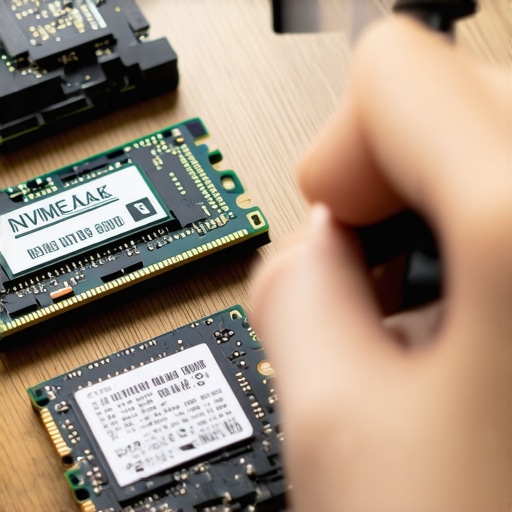 Close-up comparison of a fake and genuine SSD drive being inspected with a magnifying glass.