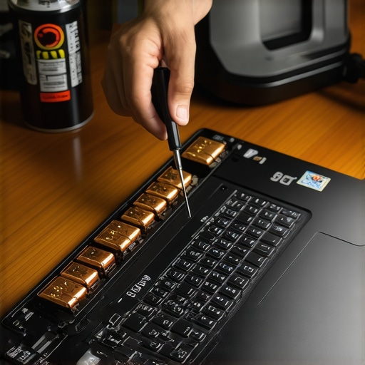 Close-up of person opening a gaming laptop for maintenance with precision tools