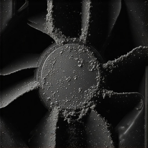 Clogged laptop cooling fan with dust buildup