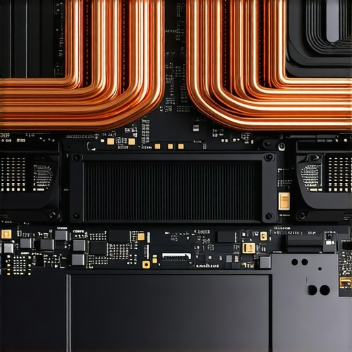 Laptop Internal Cooling and Heat Pipes A detailed look at the cooling system inside a high-performance laptop showing heat pipes and fans.
