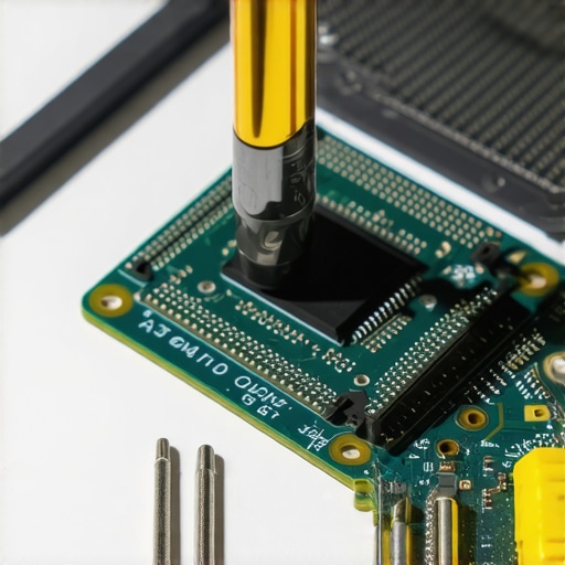 Applying thermal paste to a laptop processor during maintenance.