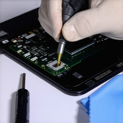 Laptop Maintenance and Thermal Paste Application Close-up of thermal paste application on a laptop processor.