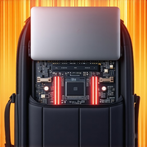 Diagram showing how heat is trapped inside a laptop when stored in a backpack.