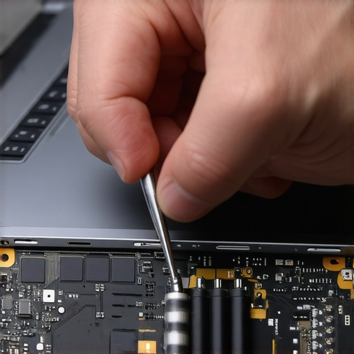 A person using repair tools to open a modern laptop for maintenance