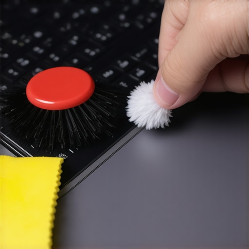 Professional laptop keyboard cleaning tools in use.