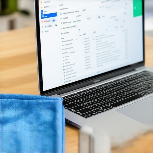 Maintaining a Premium Laptop Display A clean laptop screen being carefully maintained on a desk