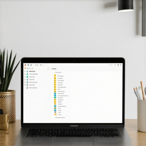 Minimalist Desktop Setup for Focus A clean and organized minimalist laptop desktop setup with a single folder on the screen