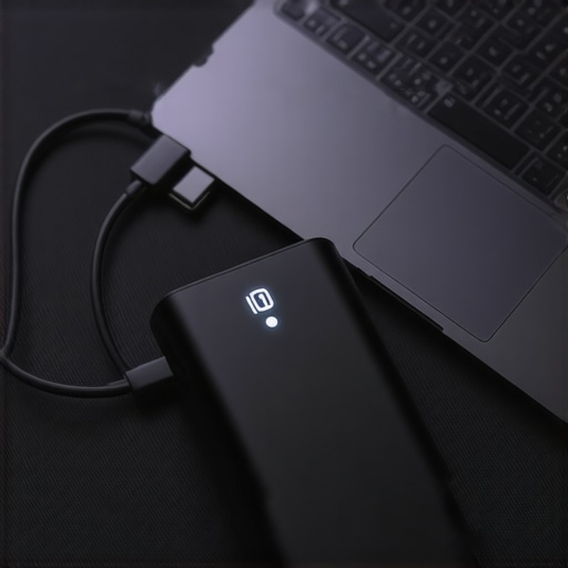 A close up of a power bank screen showing charging metrics for a laptop