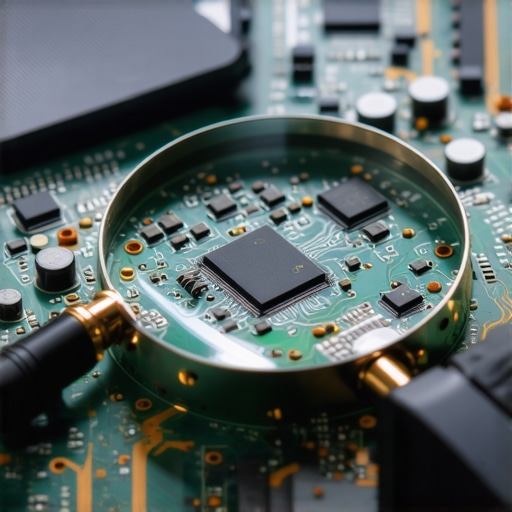 A detailed close-up view of soldered motherboard components on a modern laptop.